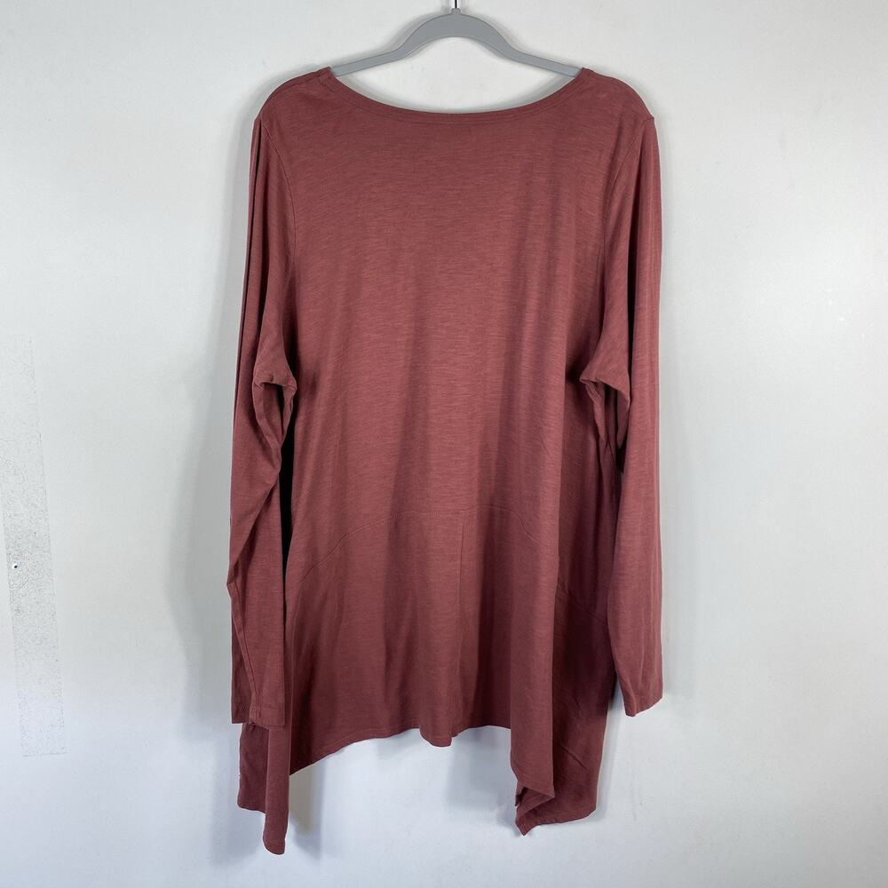 Logo Lori Goldstein Top 1X Red Curved Hem Long Sleeve 100% Cotton Tunic - Picture 2 of 6